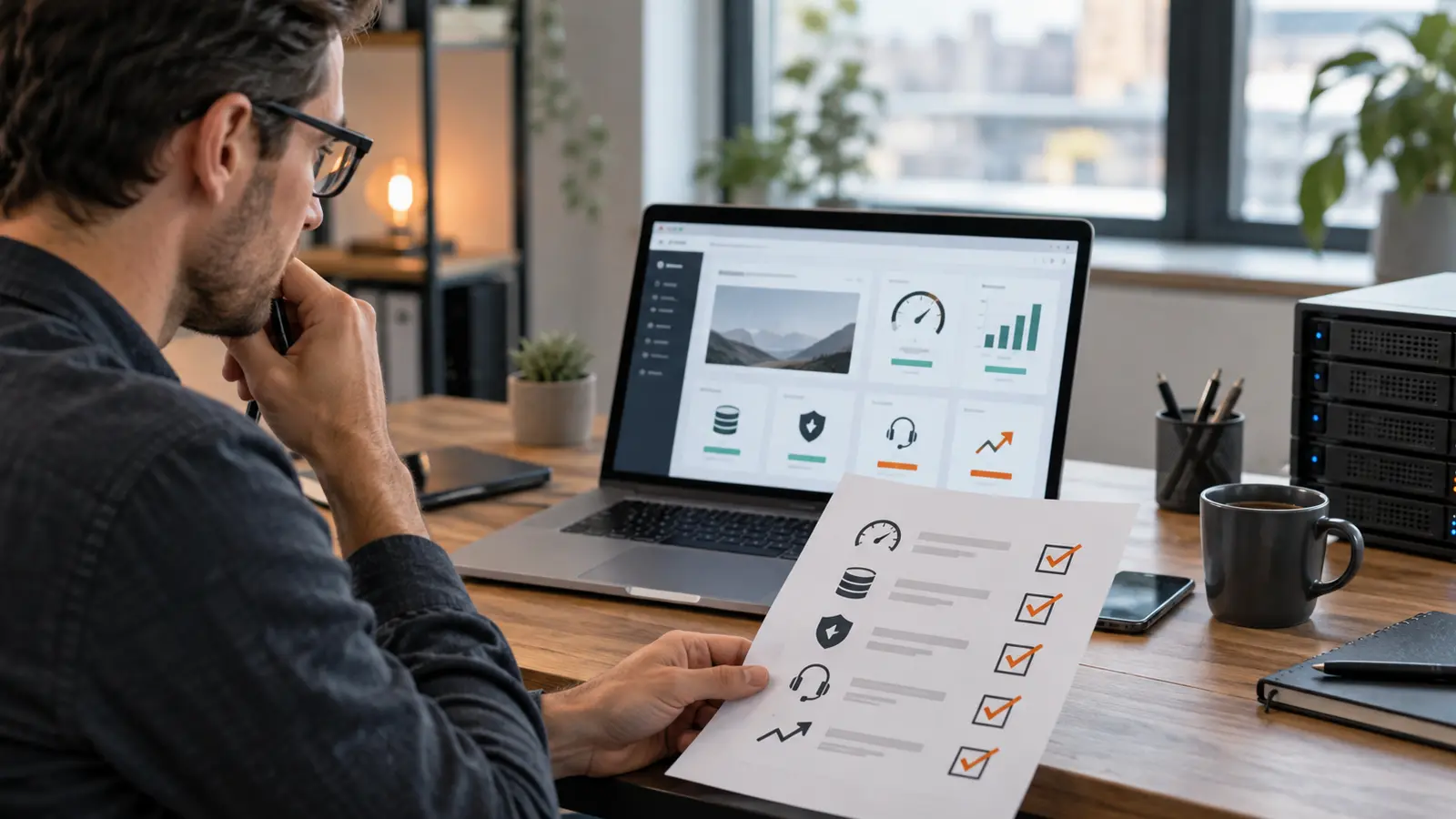 Websitebetreiber prüft WordPress-Hosting anhand von Leistung, Sicherheit, Backup und Support